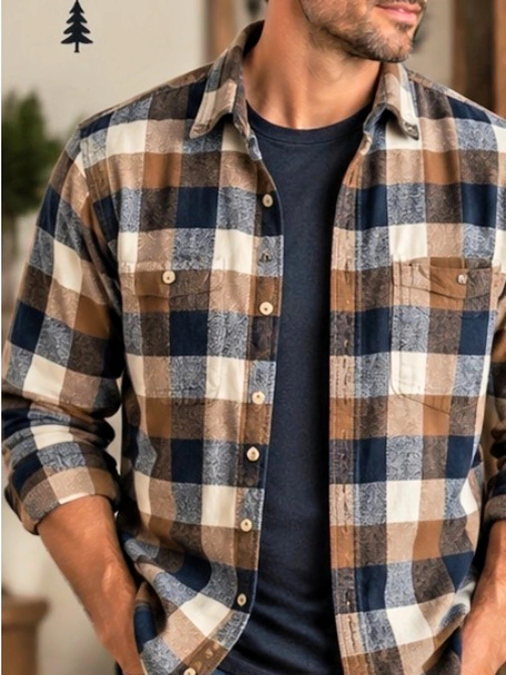 22” ptp Red Head Brand Co. Men's Plaid Flannel Shirt Blue & Brown Medium